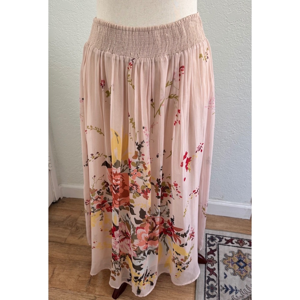 Soft Surroundings Floral Sequined Chiffon Maxi Skirt Pink Size MP Garden Party